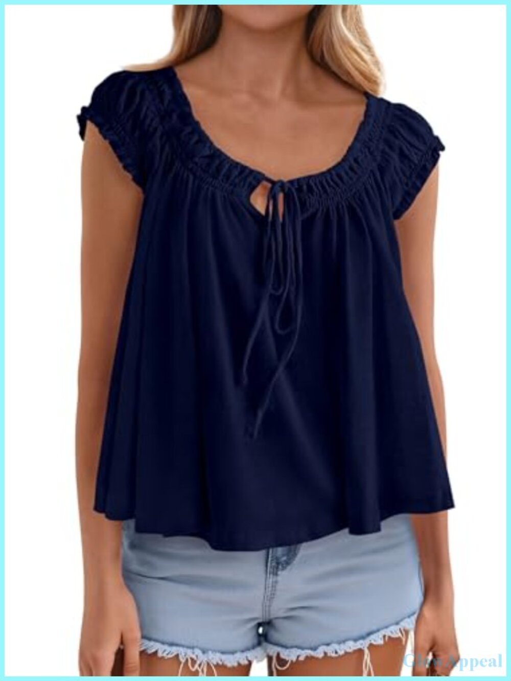 Flowy Babydoll Tank Top with Cap Sleeves Ruffle Trim